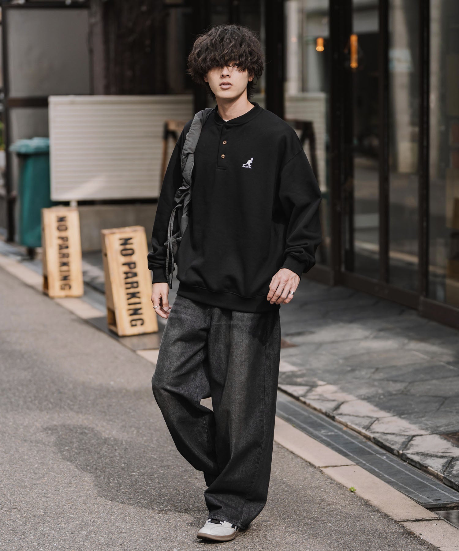 KANGOL カンゴール 別注コラボ オーバーサイズ裏起毛ワンポイントロゴ刺繍ヘンリーネックトレーナー 16000