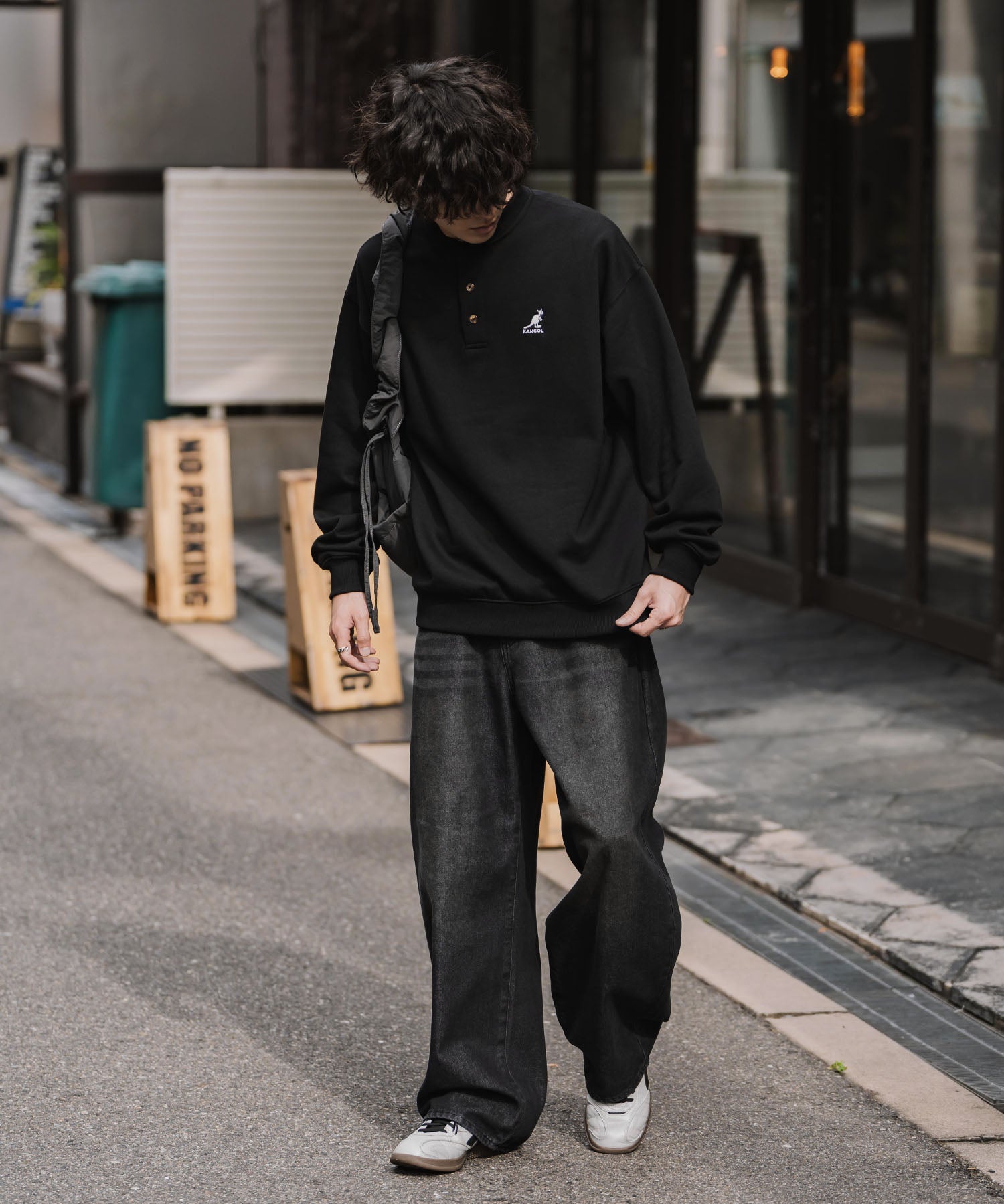 KANGOL カンゴール 別注コラボ オーバーサイズ裏起毛ワンポイントロゴ刺繍ヘンリーネックトレーナー 16000