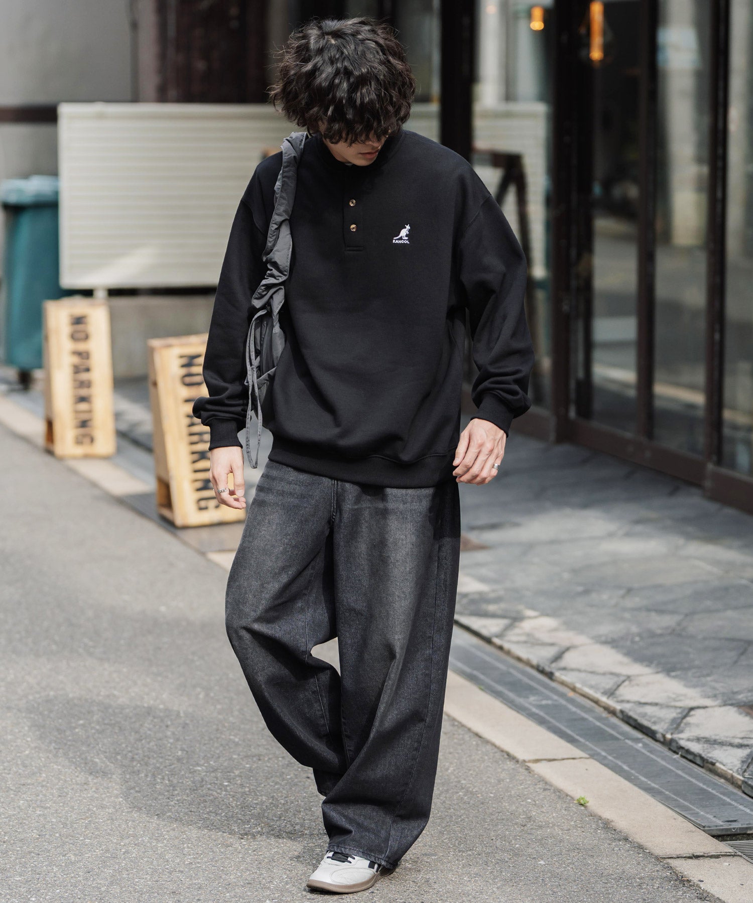 KANGOL カンゴール 別注コラボ オーバーサイズ裏起毛ワンポイントロゴ刺繍ヘンリーネックトレーナー 16000