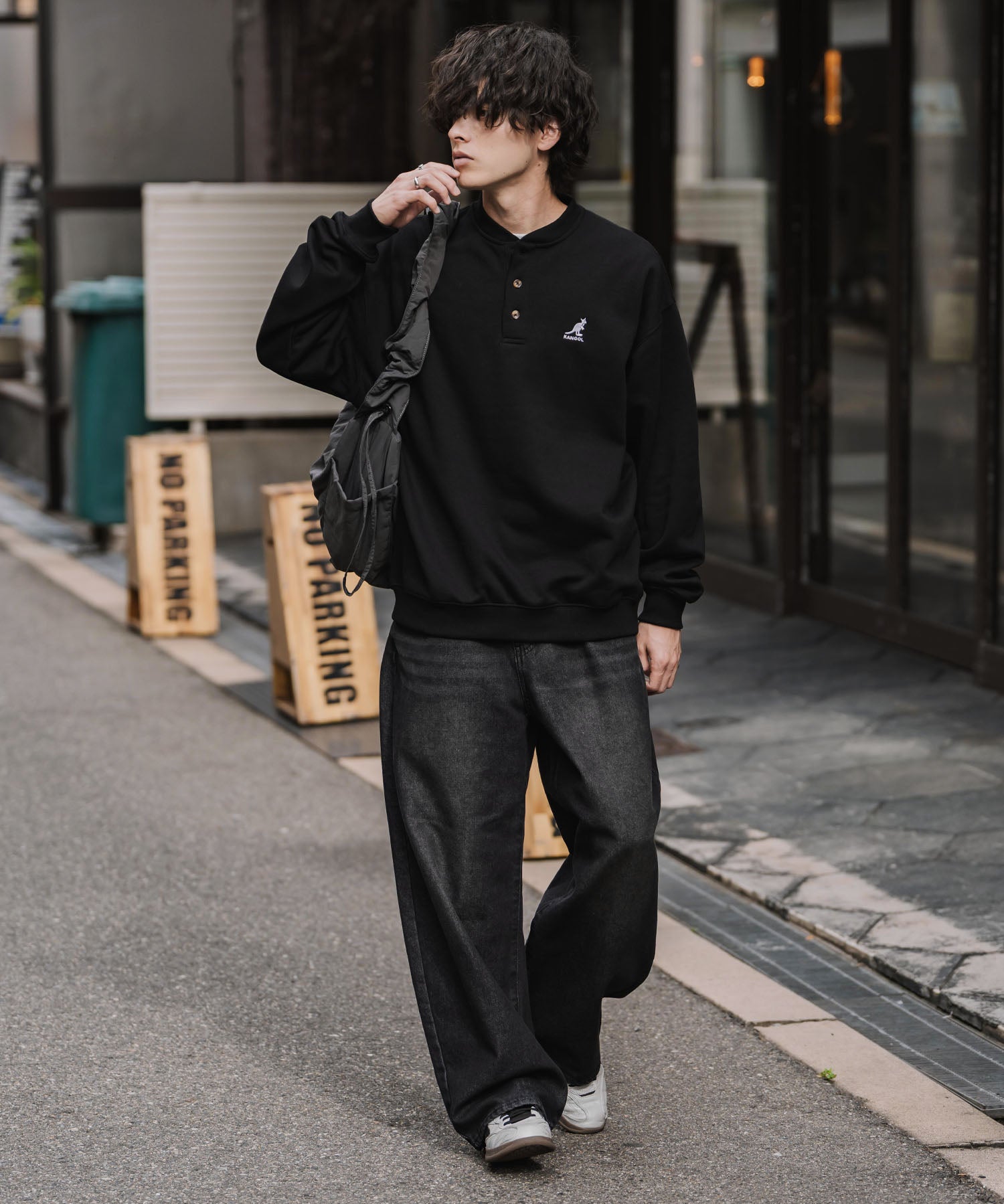 KANGOL カンゴール 別注コラボ オーバーサイズ裏起毛ワンポイントロゴ刺繍ヘンリーネックトレーナー 16000