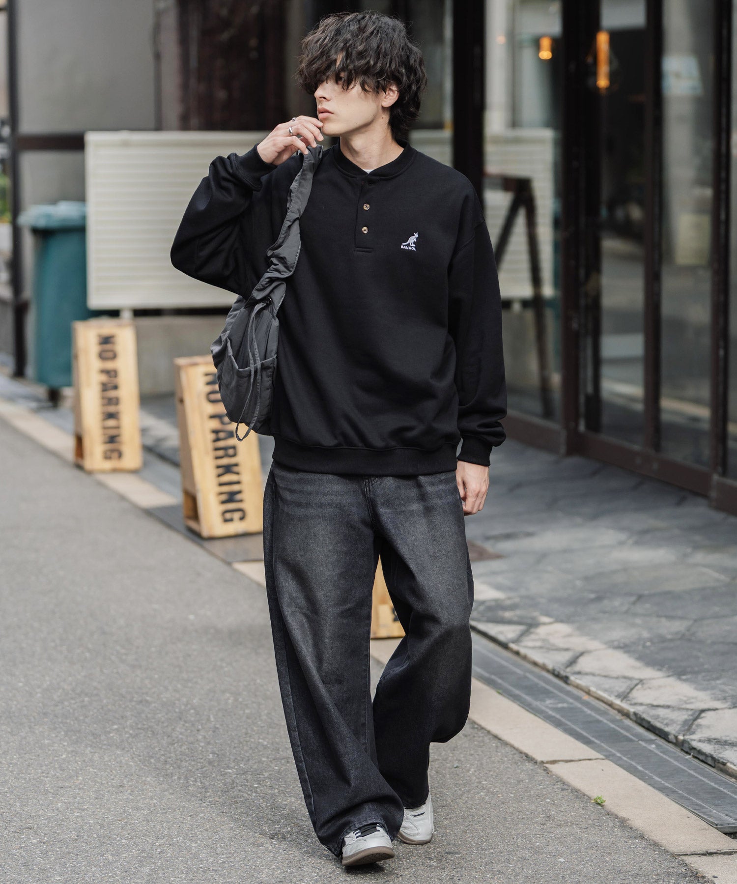 KANGOL カンゴール 別注コラボ オーバーサイズ裏起毛ワンポイントロゴ刺繍ヘンリーネックトレーナー 16000