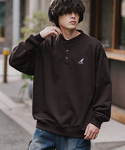 KANGOL カンゴール 別注コラボ オーバーサイズ裏起毛ワンポイントロゴ刺繍ヘンリーネックトレーナー 16000