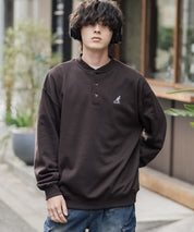 KANGOL カンゴール 別注コラボ オーバーサイズ裏起毛ワンポイントロゴ刺繍ヘンリーネックトレーナー 16000