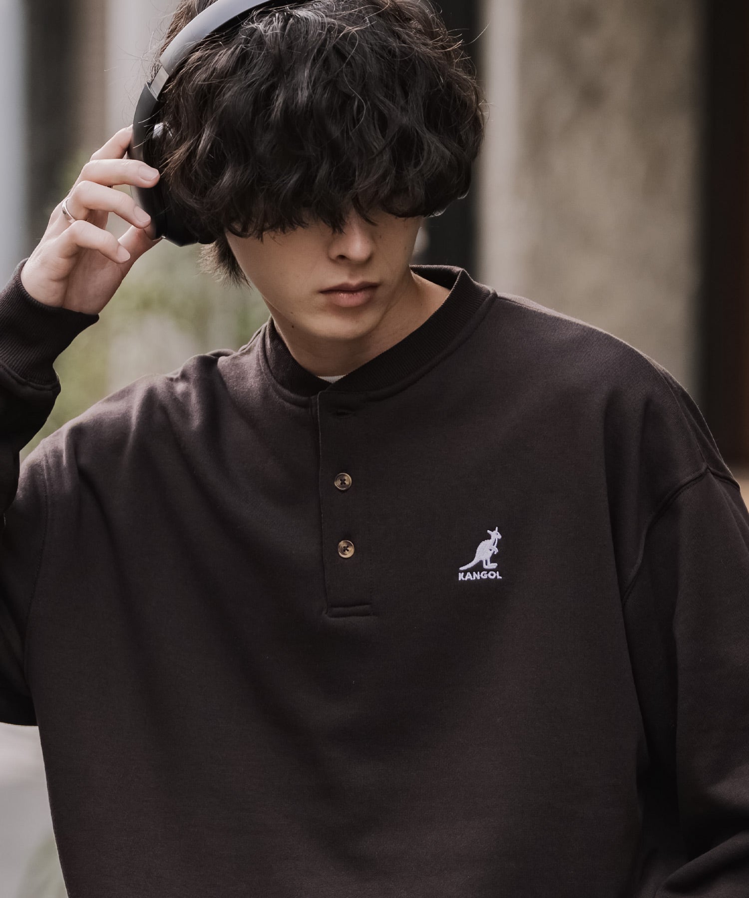 KANGOL カンゴール 別注コラボ オーバーサイズ裏起毛ワンポイントロゴ刺繍ヘンリーネックトレーナー 16000