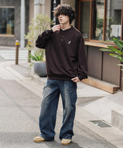KANGOL カンゴール 別注コラボ オーバーサイズ裏起毛ワンポイントロゴ刺繍ヘンリーネックトレーナー 16000