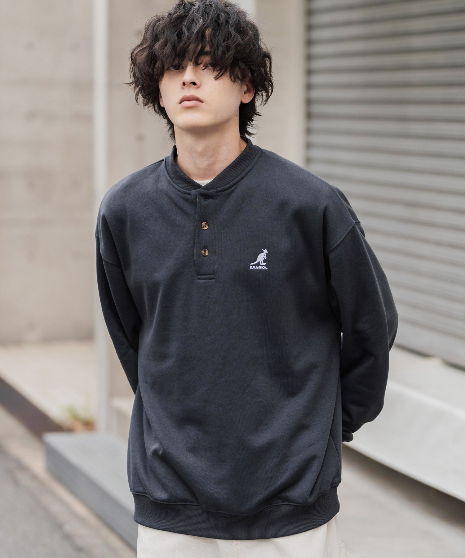 KANGOL カンゴール 別注コラボ オーバーサイズ裏起毛ワンポイントロゴ刺繍ヘンリーネックトレーナー 16000