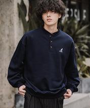 KANGOL カンゴール 別注コラボ オーバーサイズ裏起毛ワンポイントロゴ刺繍ヘンリーネックトレーナー 16000