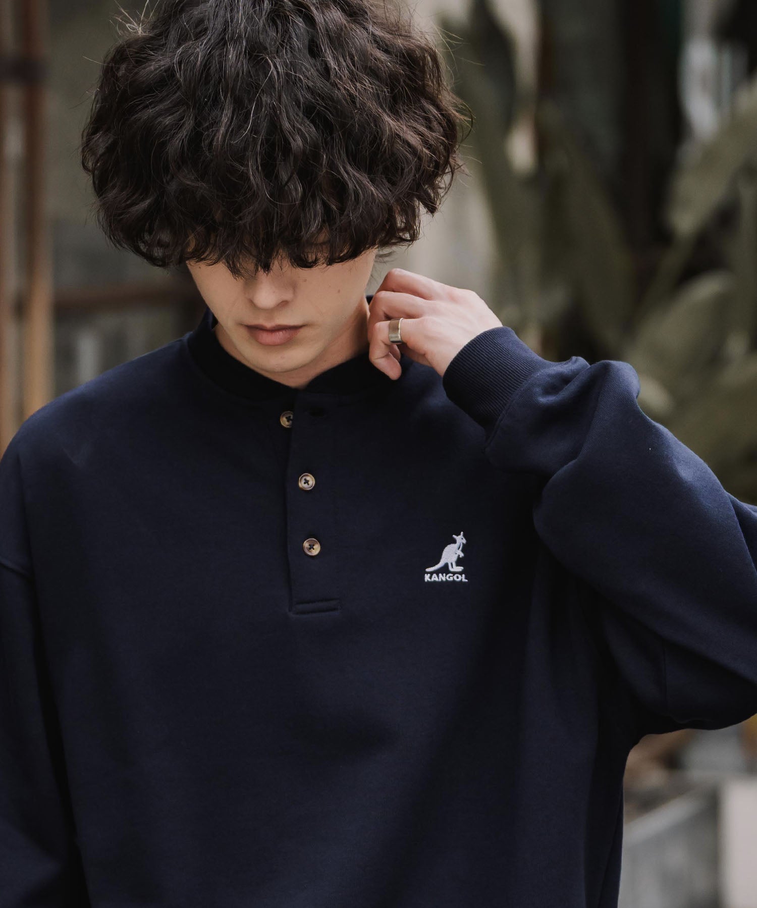KANGOL カンゴール 別注コラボ オーバーサイズ裏起毛ワンポイントロゴ刺繍ヘンリーネックトレーナー 16000