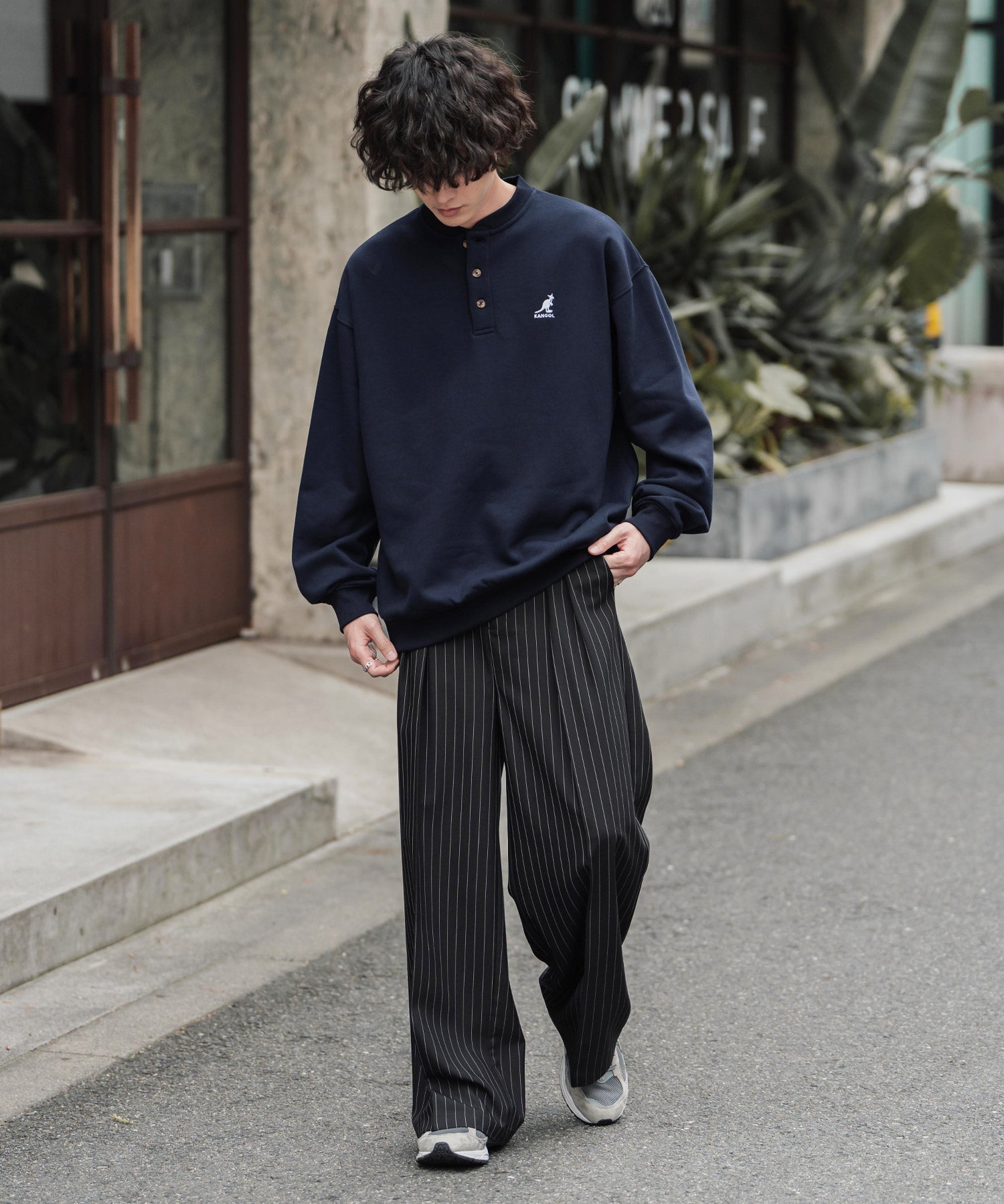 KANGOL カンゴール 別注コラボ オーバーサイズ裏起毛ワンポイントロゴ刺繍ヘンリーネックトレーナー 16000