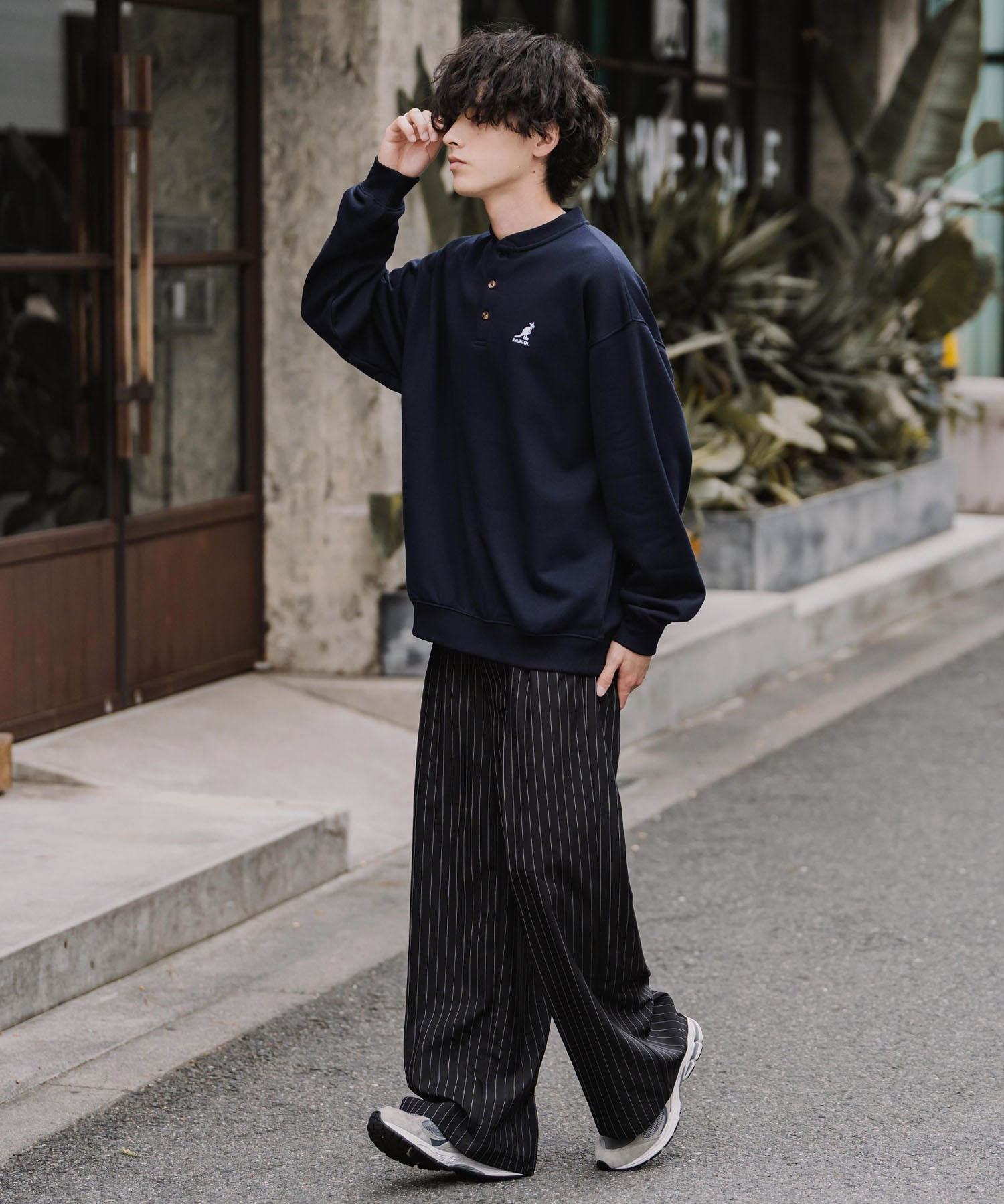 KANGOL カンゴール 別注コラボ オーバーサイズ裏起毛ワンポイントロゴ刺繍ヘンリーネックトレーナー 16000