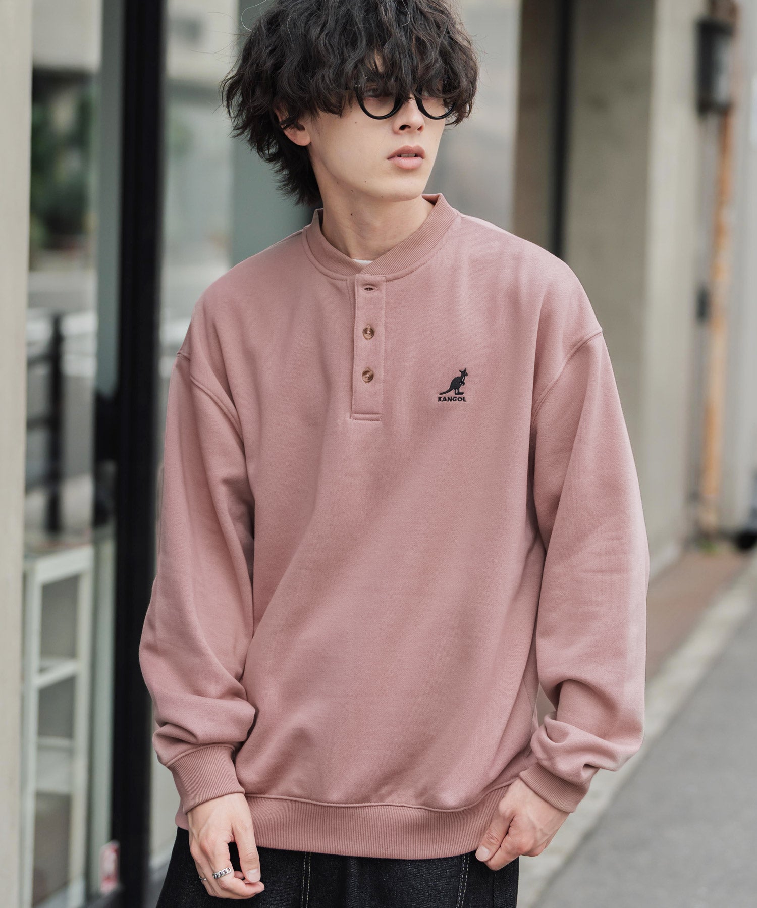 KANGOL カンゴール 別注コラボ オーバーサイズ裏起毛ワンポイントロゴ刺繍ヘンリーネックトレーナー 16000