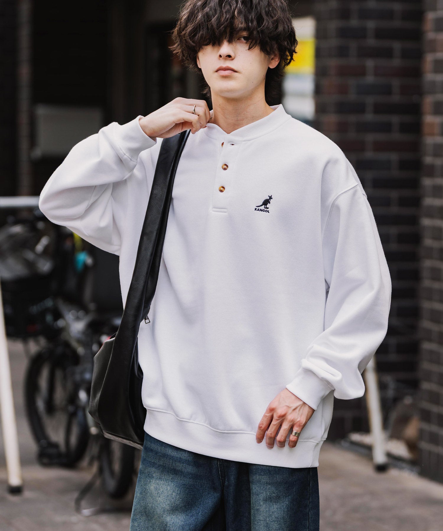 KANGOL カンゴール 別注コラボ オーバーサイズ裏起毛ワンポイントロゴ刺繍ヘンリーネックトレーナー 16000