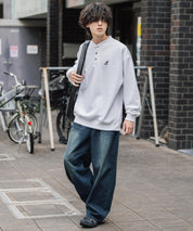 KANGOL カンゴール 別注コラボ オーバーサイズ裏起毛ワンポイントロゴ刺繍ヘンリーネックトレーナー 16000