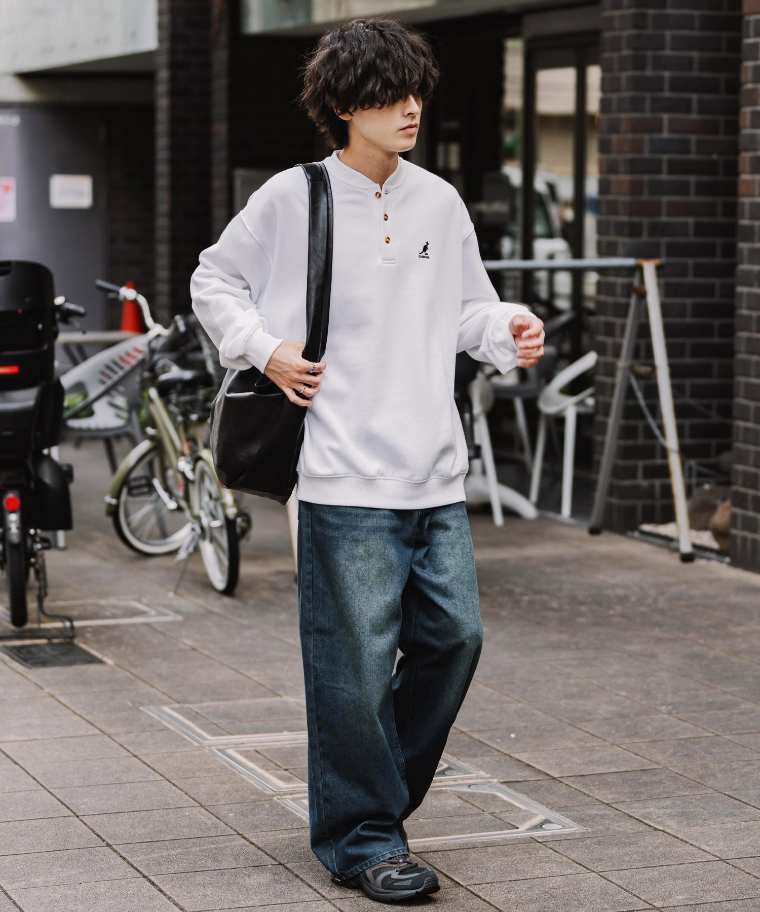 KANGOL カンゴール 別注コラボ オーバーサイズ裏起毛ワンポイントロゴ刺繍ヘンリーネックトレーナー 16000