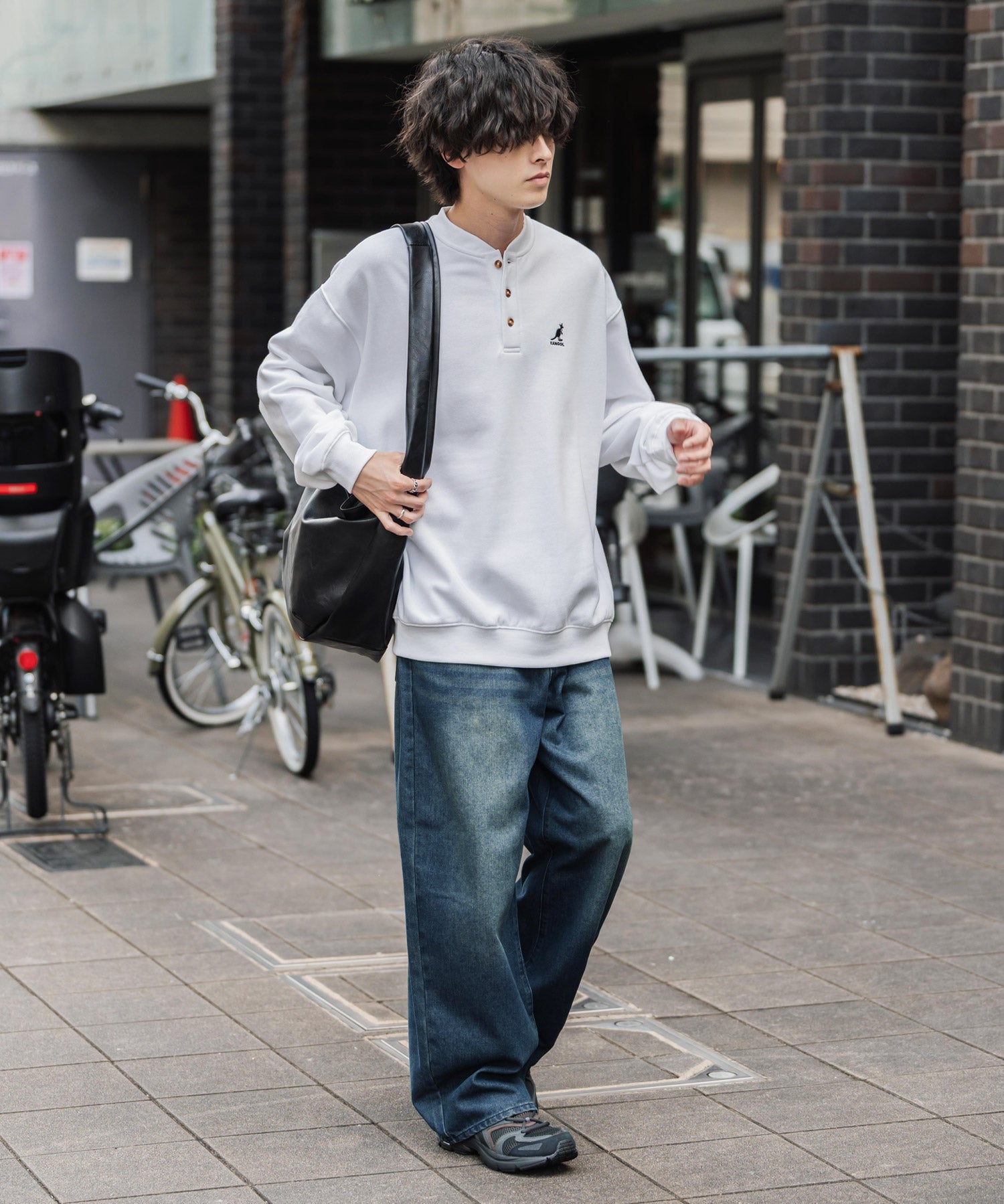 KANGOL カンゴール 別注コラボ オーバーサイズ裏起毛ワンポイントロゴ刺繍ヘンリーネックトレーナー 16000