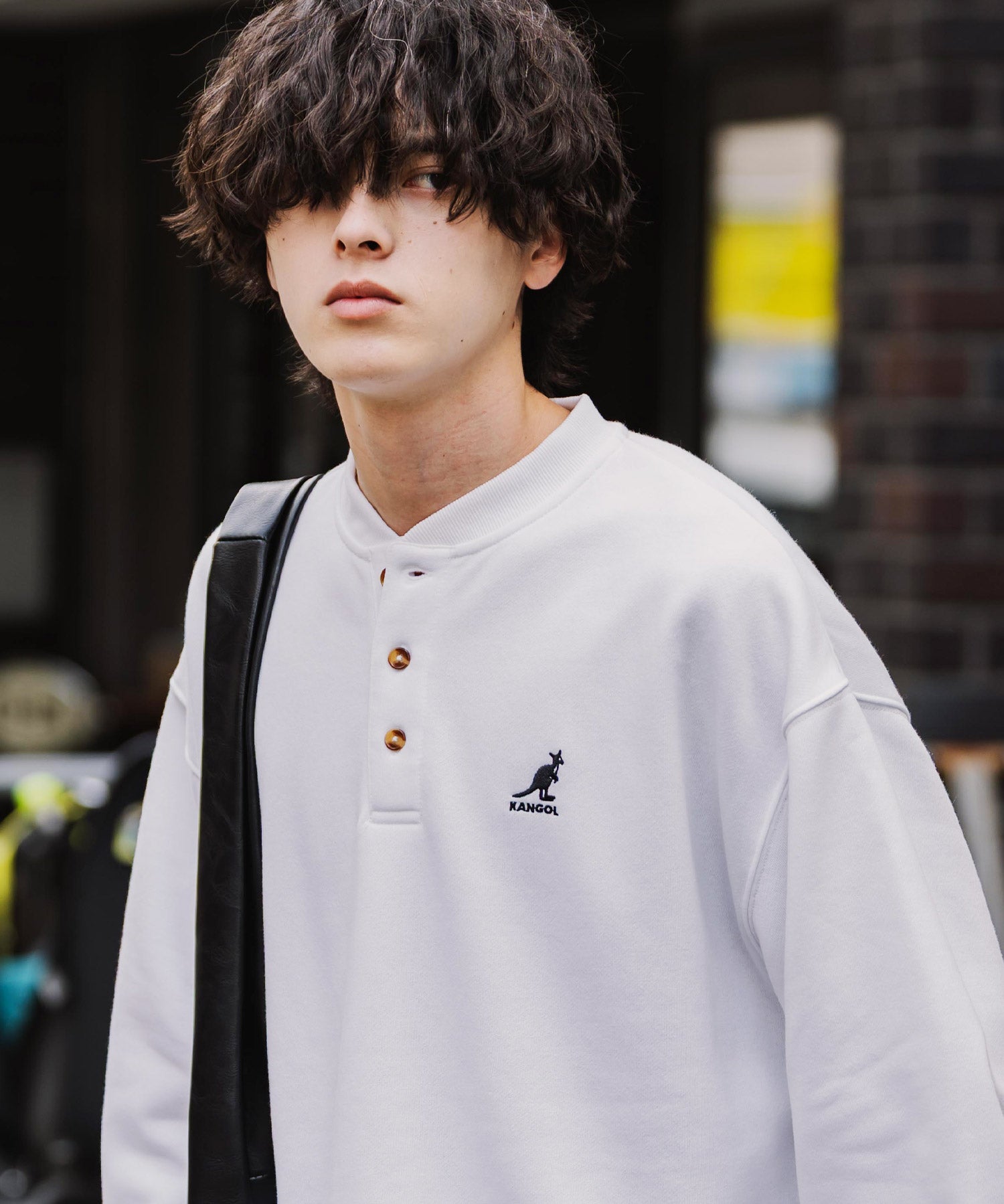 KANGOL カンゴール 別注コラボ オーバーサイズ裏起毛ワンポイントロゴ刺繍ヘンリーネックトレーナー 16000