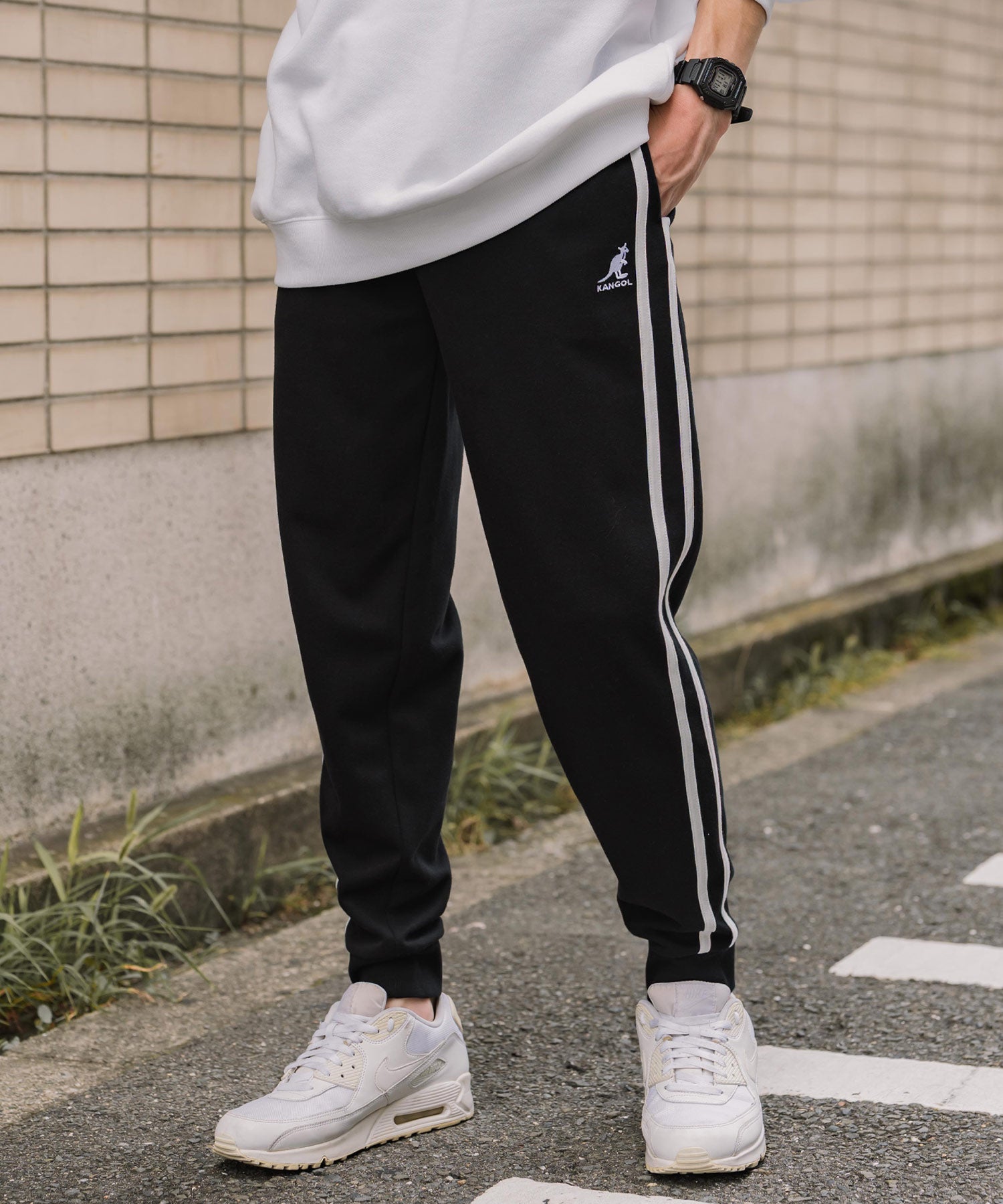 KANGOL カンゴール 別注コラボ 無地＆サイドライン ワンポイントロゴ刺繍ポンチスウェットスリムイージージョガーパンツ 16001
