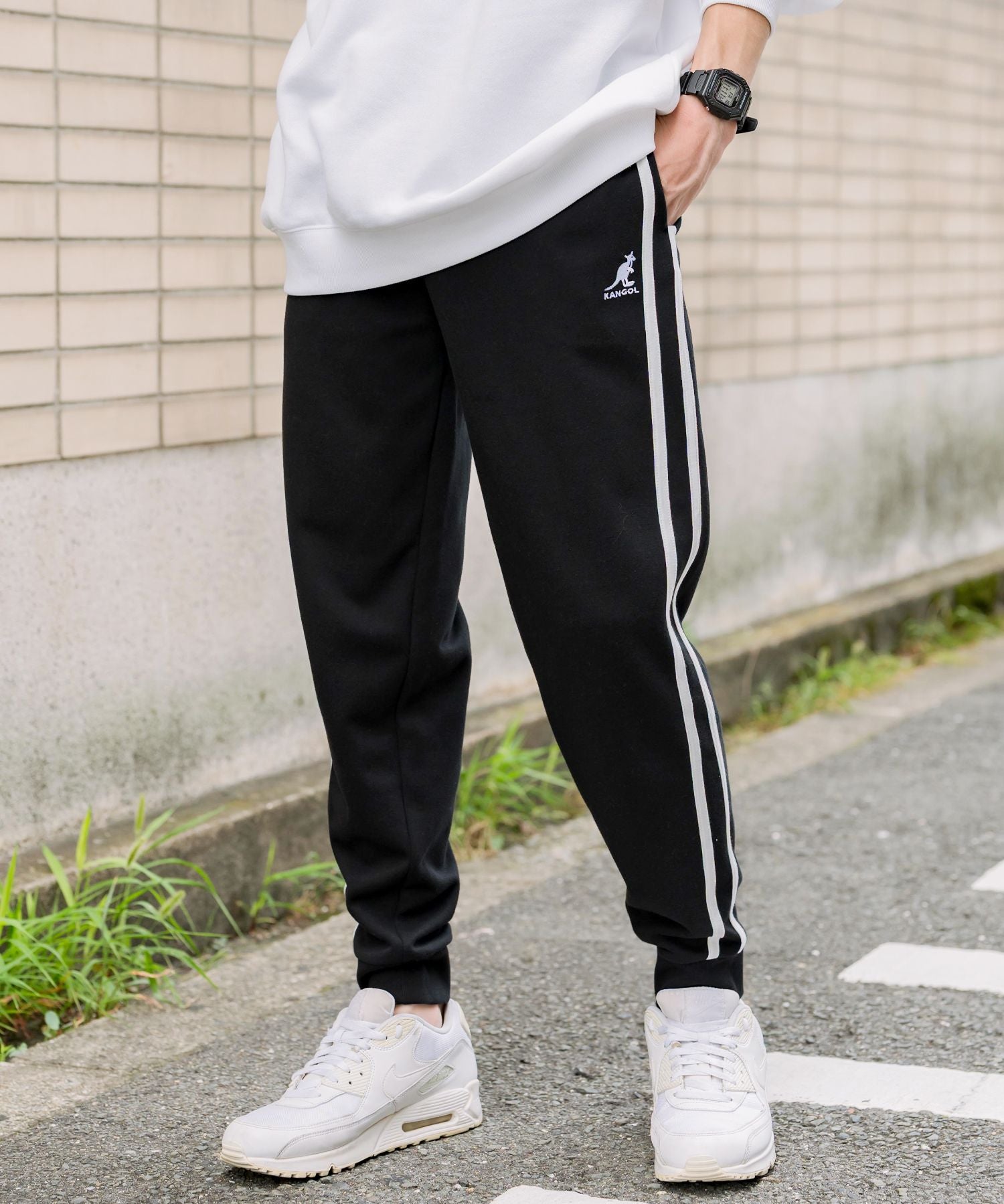 KANGOL カンゴール 別注コラボ 無地＆サイドライン ワンポイントロゴ刺繍ポンチスウェットスリムイージージョガーパンツ 16001