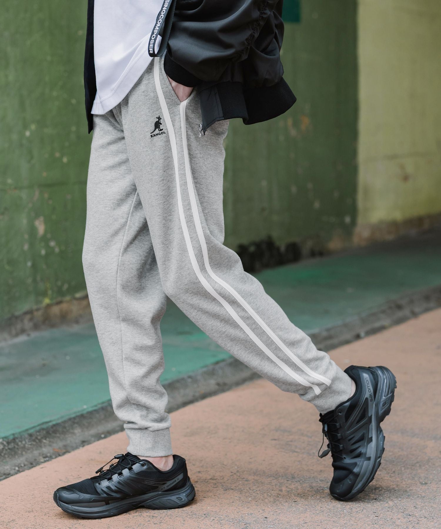 KANGOL カンゴール 別注コラボ 無地＆サイドライン ワンポイントロゴ刺繍ポンチスウェットスリムイージージョガーパンツ 16001