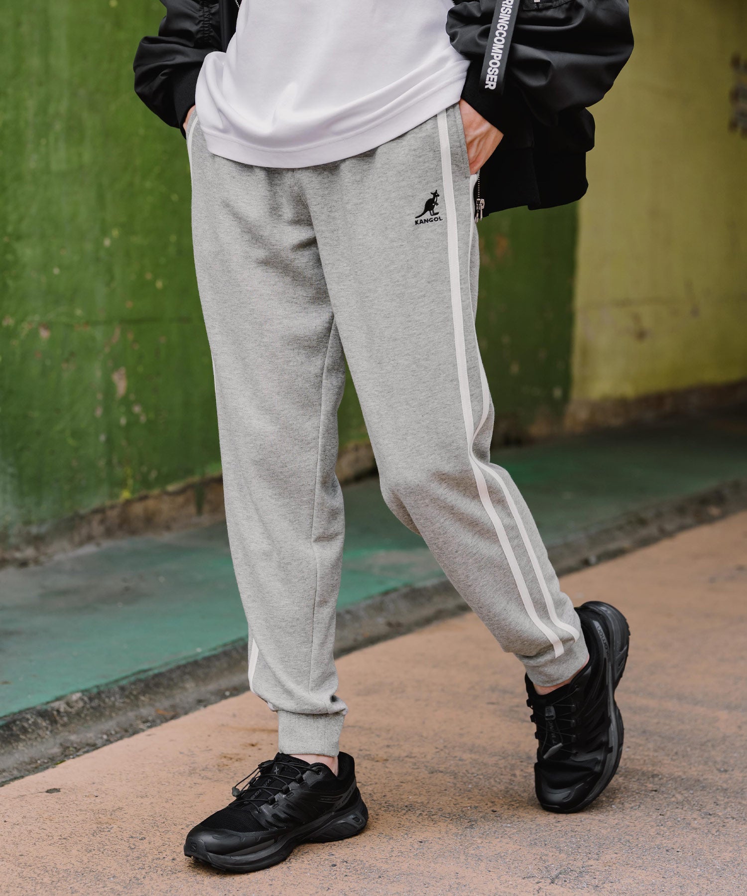 KANGOL カンゴール 別注コラボ 無地＆サイドライン ワンポイントロゴ刺繍ポンチスウェットスリムイージージョガーパンツ 16001