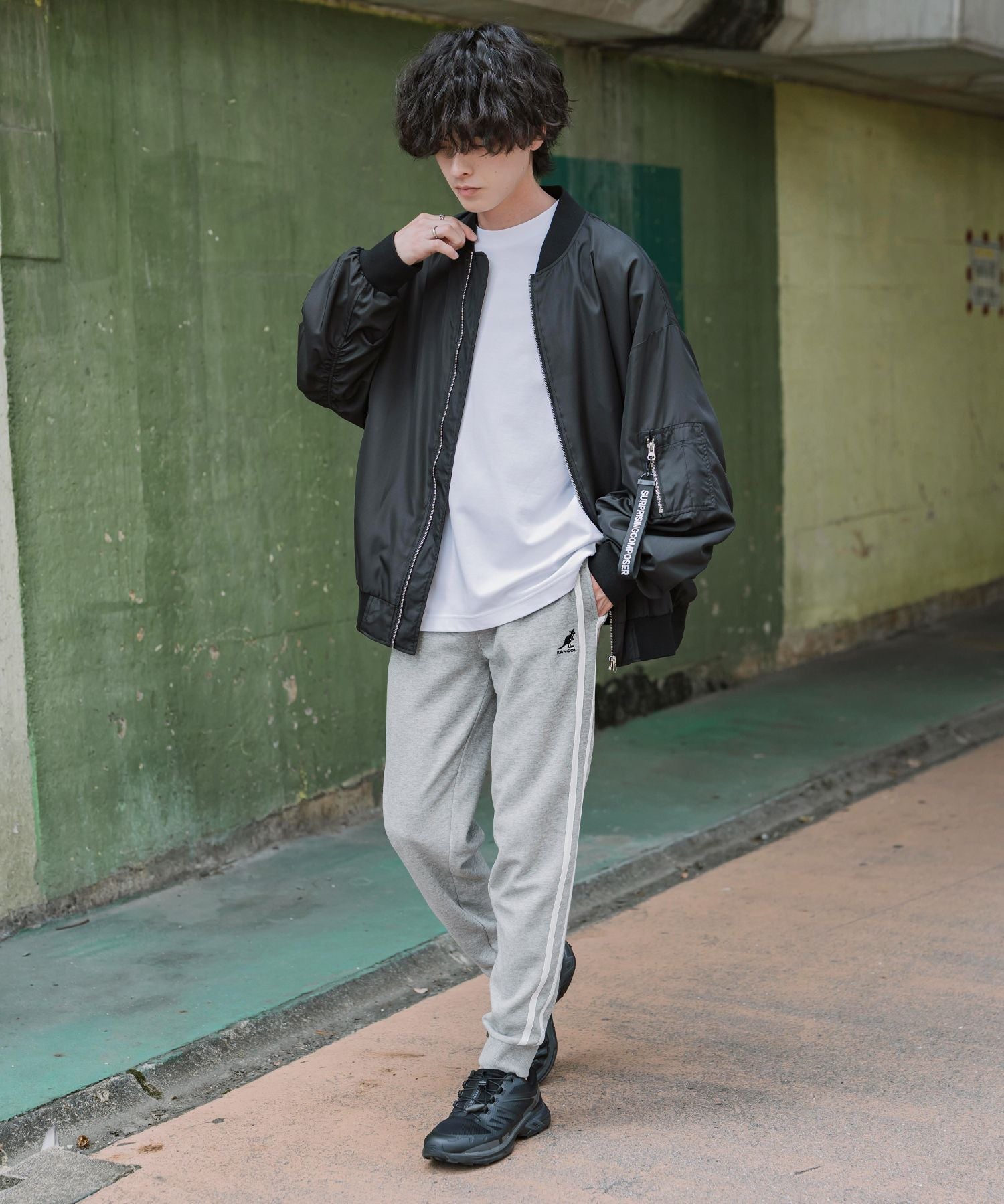 KANGOL カンゴール 別注コラボ 無地＆サイドライン ワンポイントロゴ刺繍ポンチスウェットスリムイージージョガーパンツ 16001