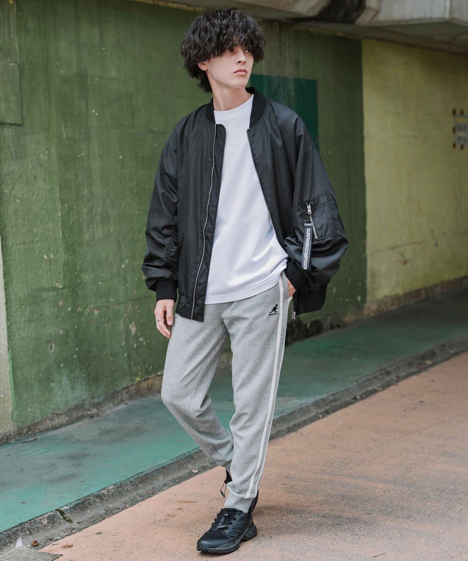 KANGOL カンゴール 別注コラボ 無地＆サイドライン ワンポイントロゴ刺繍ポンチスウェットスリムイージージョガーパンツ 16001