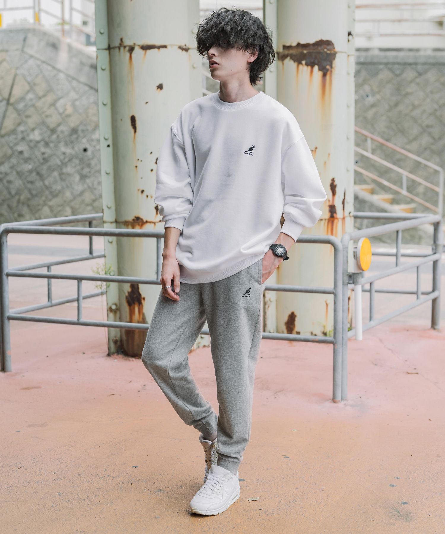 KANGOL カンゴール 別注コラボ 無地＆サイドライン ワンポイントロゴ刺繍ポンチスウェットスリムイージージョガーパンツ 16001