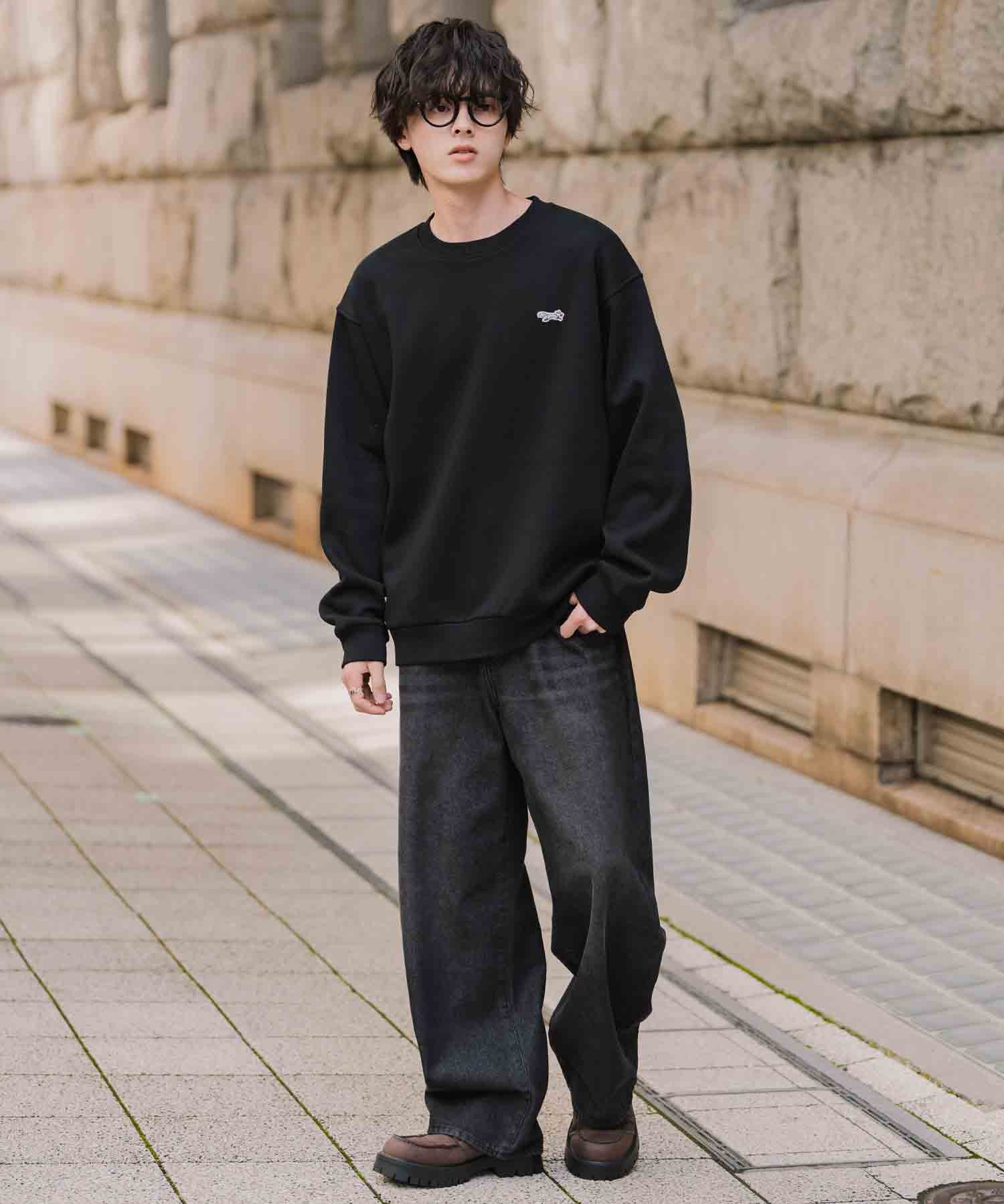 PENNEYS ぺニーズ 別注コラボ オーバーサイズ裏起毛ワンポイントロゴワッペン刺繍スウェット/クルーネック長袖トレーナー 16002