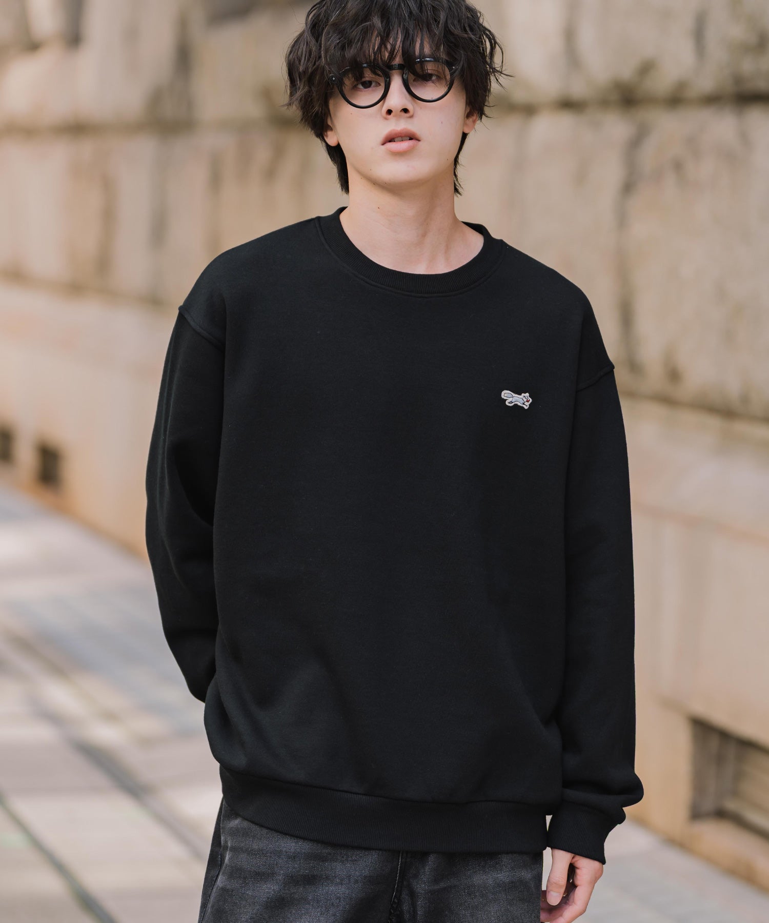 PENNEYS ぺニーズ 別注コラボ オーバーサイズ裏起毛ワンポイントロゴワッペン刺繍スウェット/クルーネック長袖トレーナー 16002