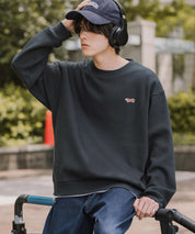 PENNEYS ぺニーズ 別注コラボ オーバーサイズ裏起毛ワンポイントロゴワッペン刺繍スウェット/クルーネック長袖トレーナー 16002