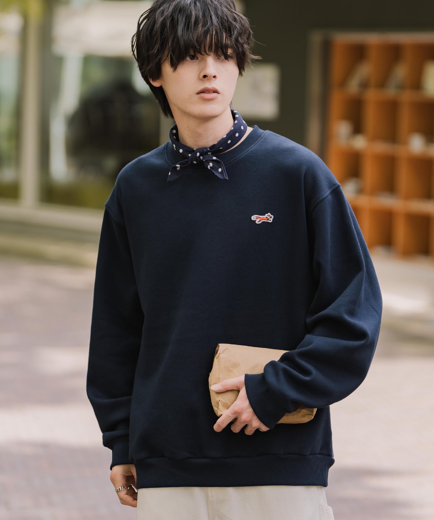 PENNEYS ぺニーズ 別注コラボ オーバーサイズ裏起毛ワンポイントロゴワッペン刺繍スウェット/クルーネック長袖トレーナー 16002