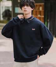 PENNEYS ぺニーズ 別注コラボ オーバーサイズ裏起毛ワンポイントロゴワッペン刺繍スウェット/クルーネック長袖トレーナー 16002