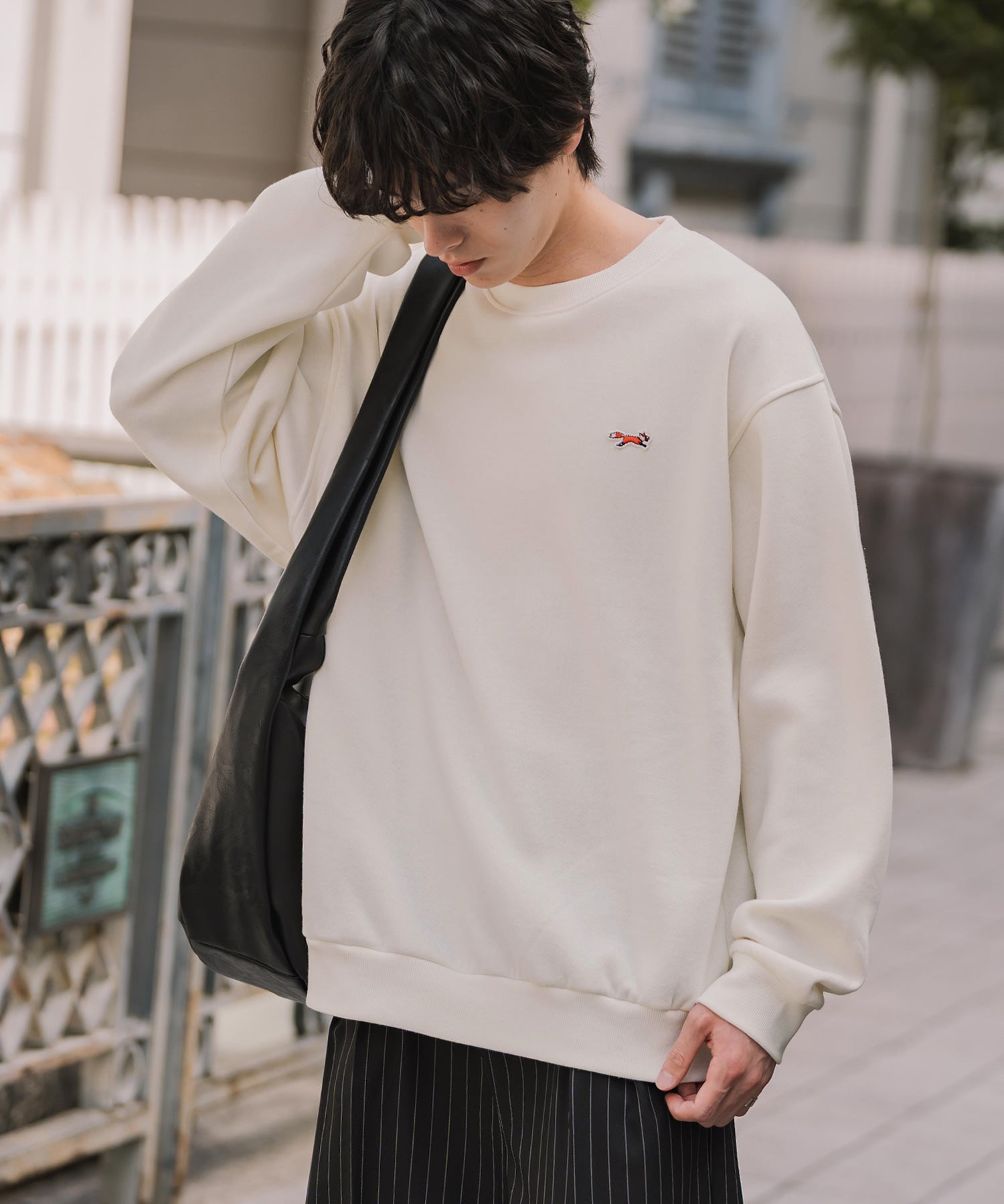 PENNEYS ぺニーズ 別注コラボ オーバーサイズ裏起毛ワンポイントロゴワッペン刺繍スウェット/クルーネック長袖トレーナー 16002