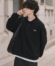 PENNEYS ぺニーズ 別注コラボ オーバーサイズ裏起毛ワンポイントロゴワッペン刺繍スウェットポロシャツ 16003