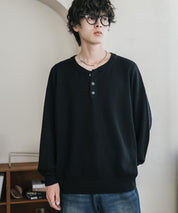 リラックスフィット多機能ヘンリーネックニット 抗菌防臭 ストレッチ マシンウォッシャブル 16005