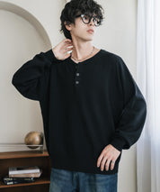 リラックスフィット多機能ヘンリーネックニット 抗菌防臭 ストレッチ マシンウォッシャブル 16005