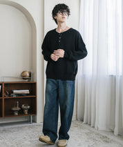 リラックスフィット多機能ヘンリーネックニット 抗菌防臭 ストレッチ マシンウォッシャブル 16005