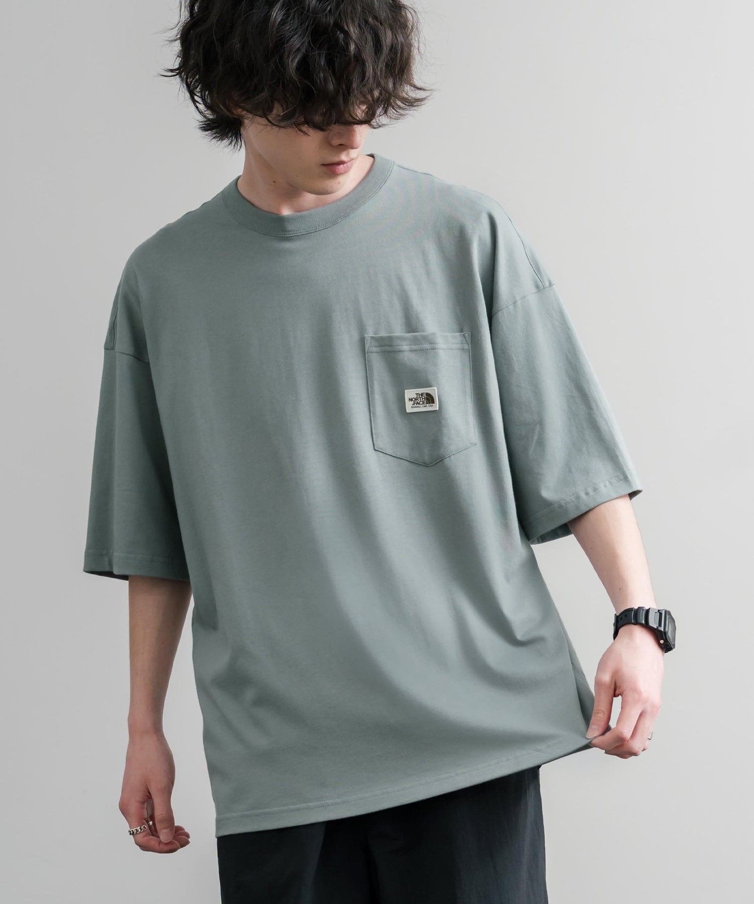 日本未展開モデル THE NORTH FACE ザ・ノースフェイス WHITE LABEL ホワイトレーベル POCKET S/S R/TEE オーバーサイズ胸ポケット付き半袖Tシャツ 16017