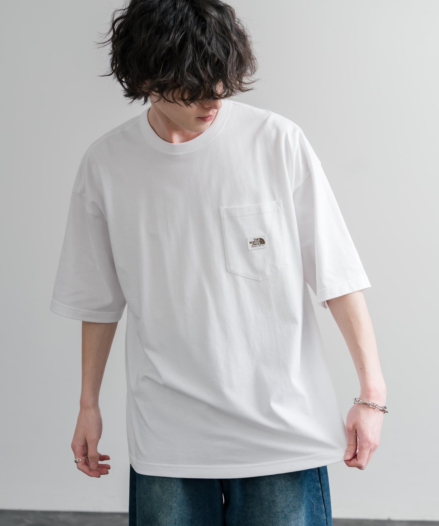 日本未展開モデル THE NORTH FACE ザ・ノースフェイス WHITE LABEL ホワイトレーベル POCKET S/S R/TEE オーバーサイズ胸ポケット付き半袖Tシャツ 16017