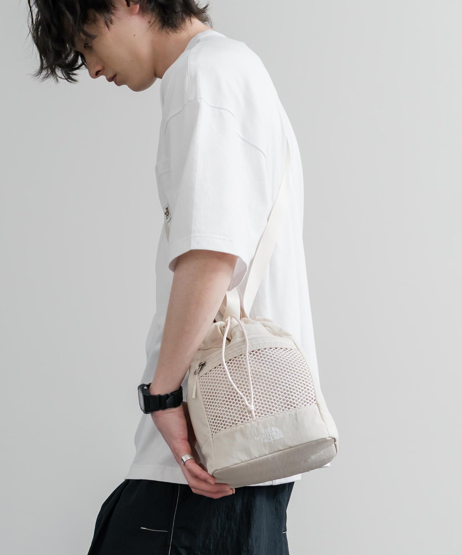 日本未展開モデル THE NORTH FACE ザ・ノースフェイス WHITE LABEL ホワイトレーベル LINDEN MESH BUCKET BAG MINI 2WAYバケットショルダーバッグ/ハンドバッグ 16019