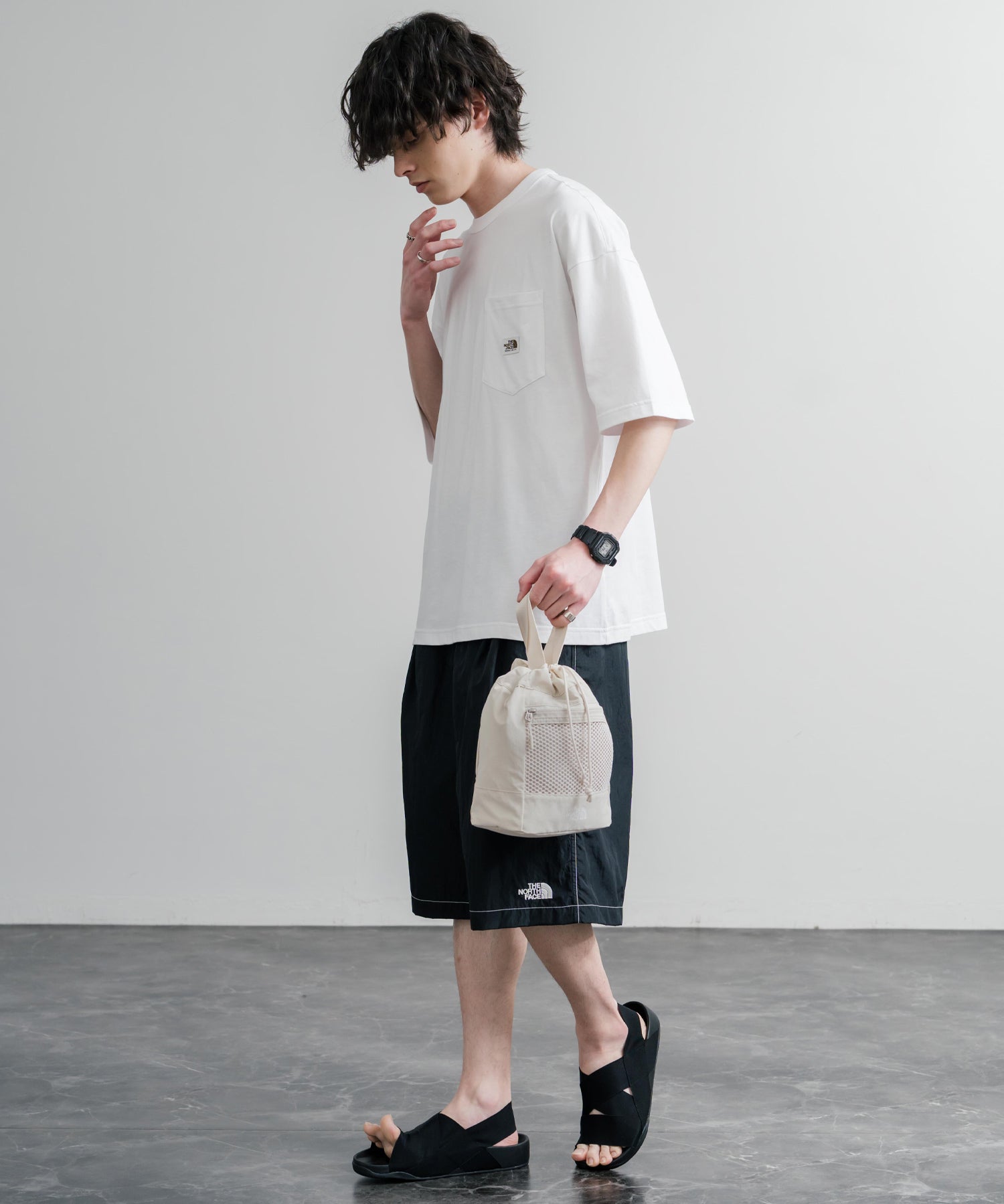 日本未展開モデル THE NORTH FACE ザ・ノースフェイス WHITE LABEL ホワイトレーベル LINDEN MESH BUCKET BAG MINI 2WAYバケットショルダーバッグ/ハンドバッグ 16019