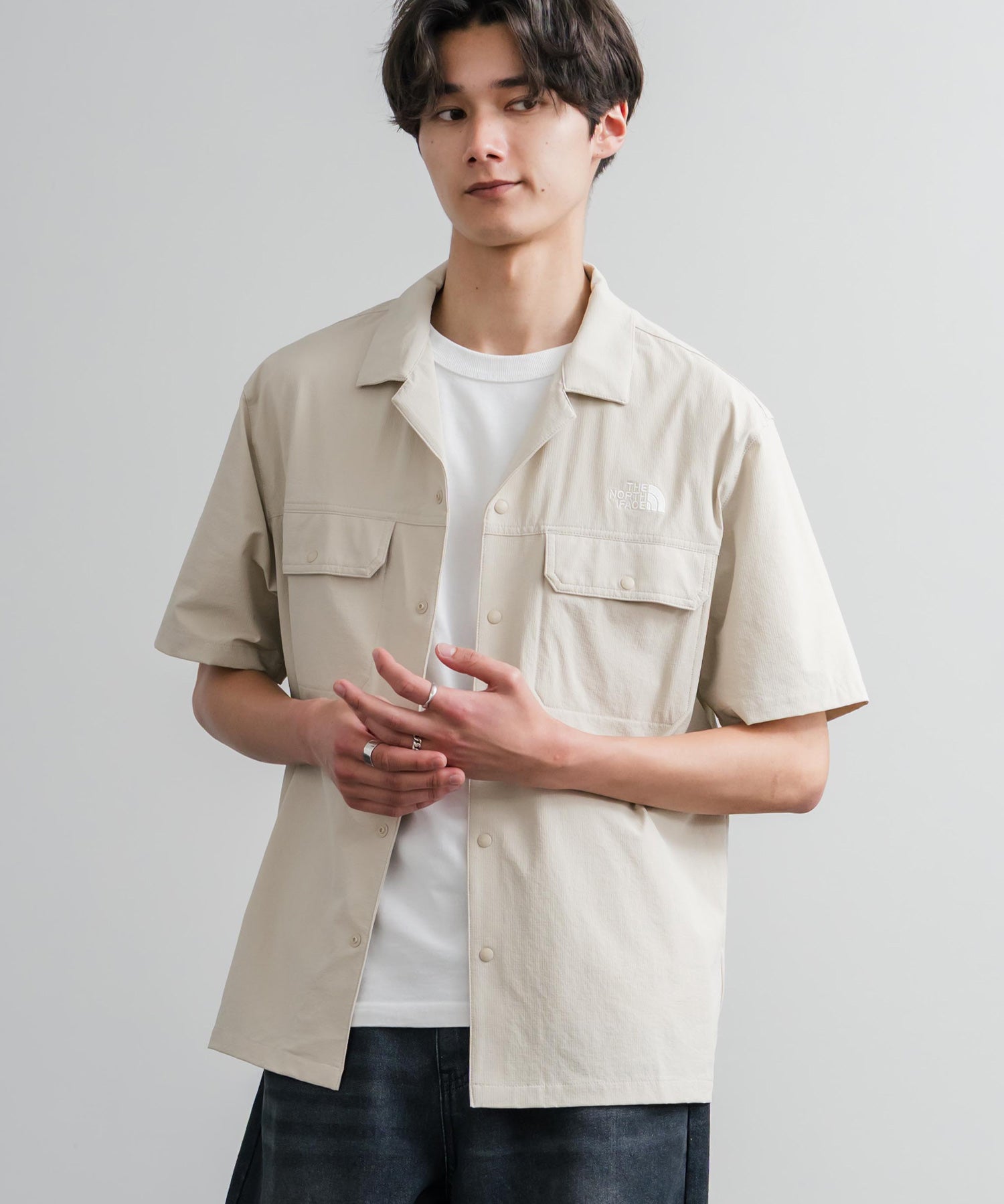 THE NORTH FACE ザ・ノースフェイス M'S KANTE SHIRTS　ワンポイントロゴ刺繍胸ポケット付き半袖オープンカラーシャツ 16020