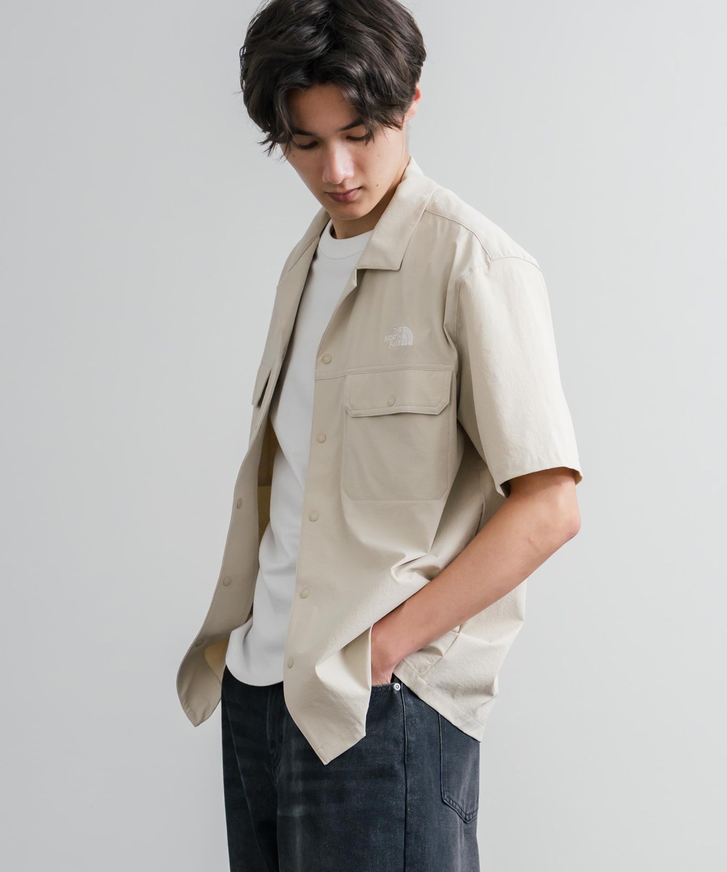 THE NORTH FACE ザ・ノースフェイス M'S KANTE SHIRTS　ワンポイントロゴ刺繍胸ポケット付き半袖オープンカラーシャツ 16020