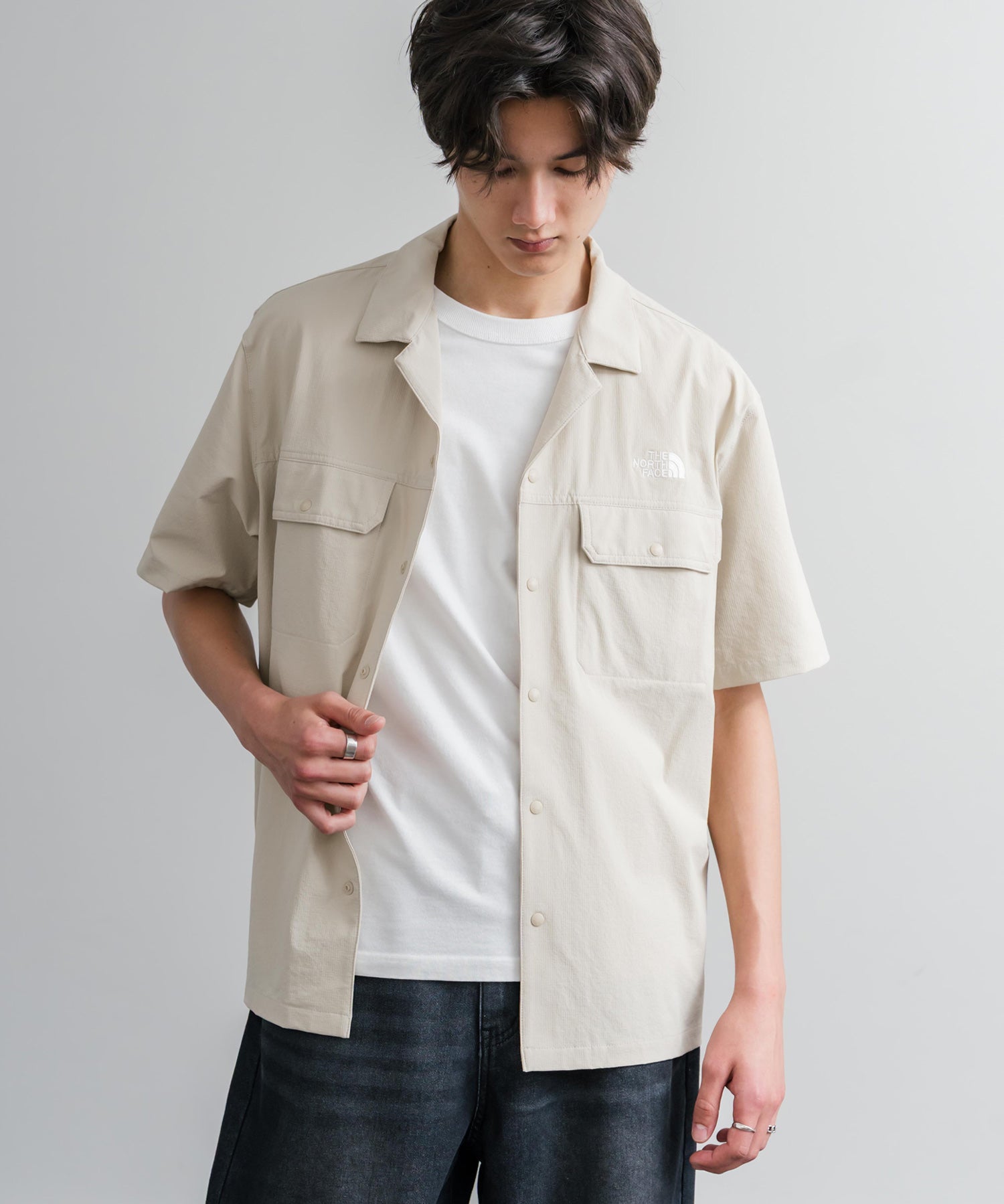 THE NORTH FACE ザ・ノースフェイス M'S KANTE SHIRTS　ワンポイントロゴ刺繍胸ポケット付き半袖オープンカラーシャツ 16020