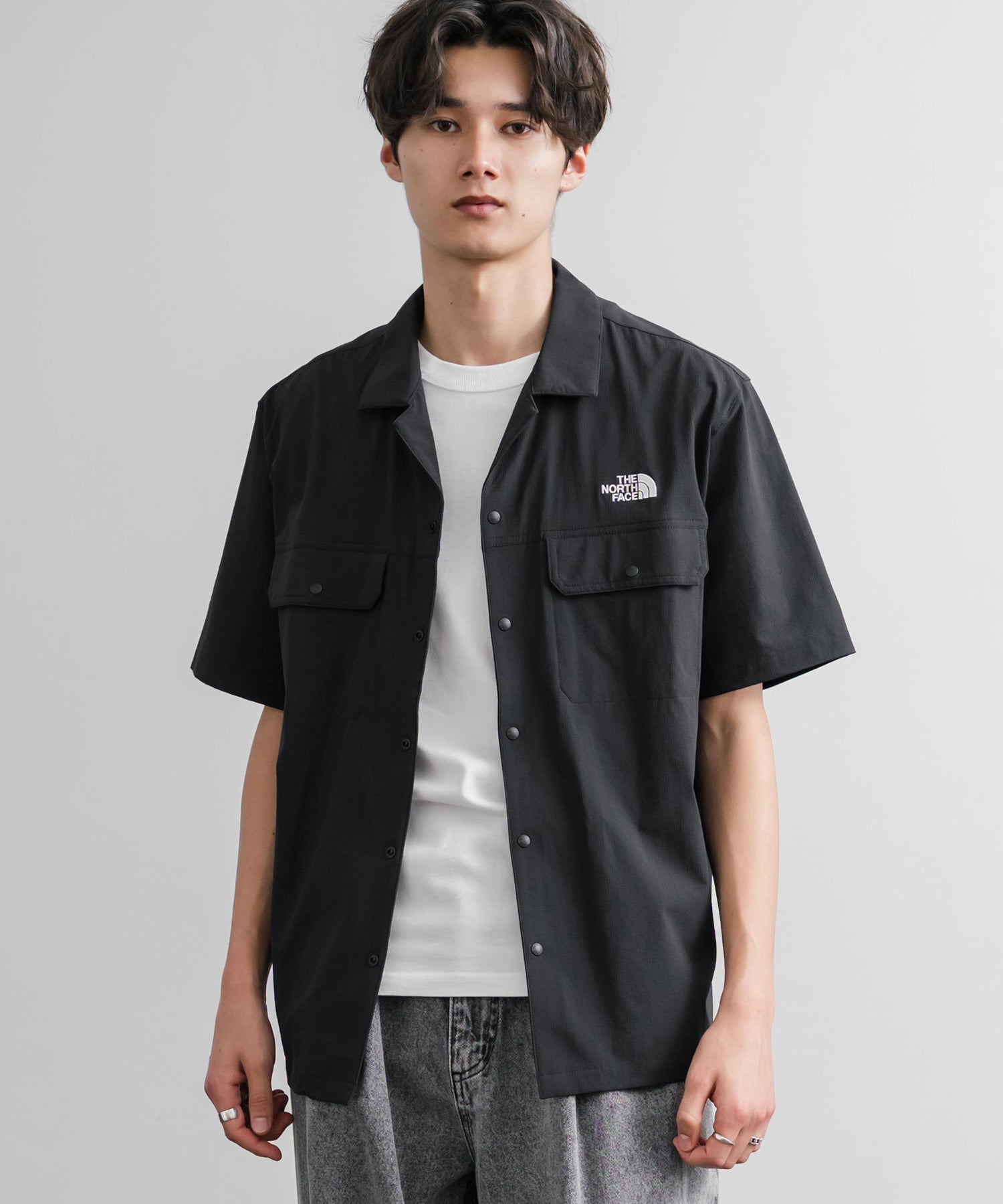 THE NORTH FACE ザ・ノースフェイス M'S KANTE SHIRTS　ワンポイントロゴ刺繍胸ポケット付き半袖オープンカラーシャツ 16020