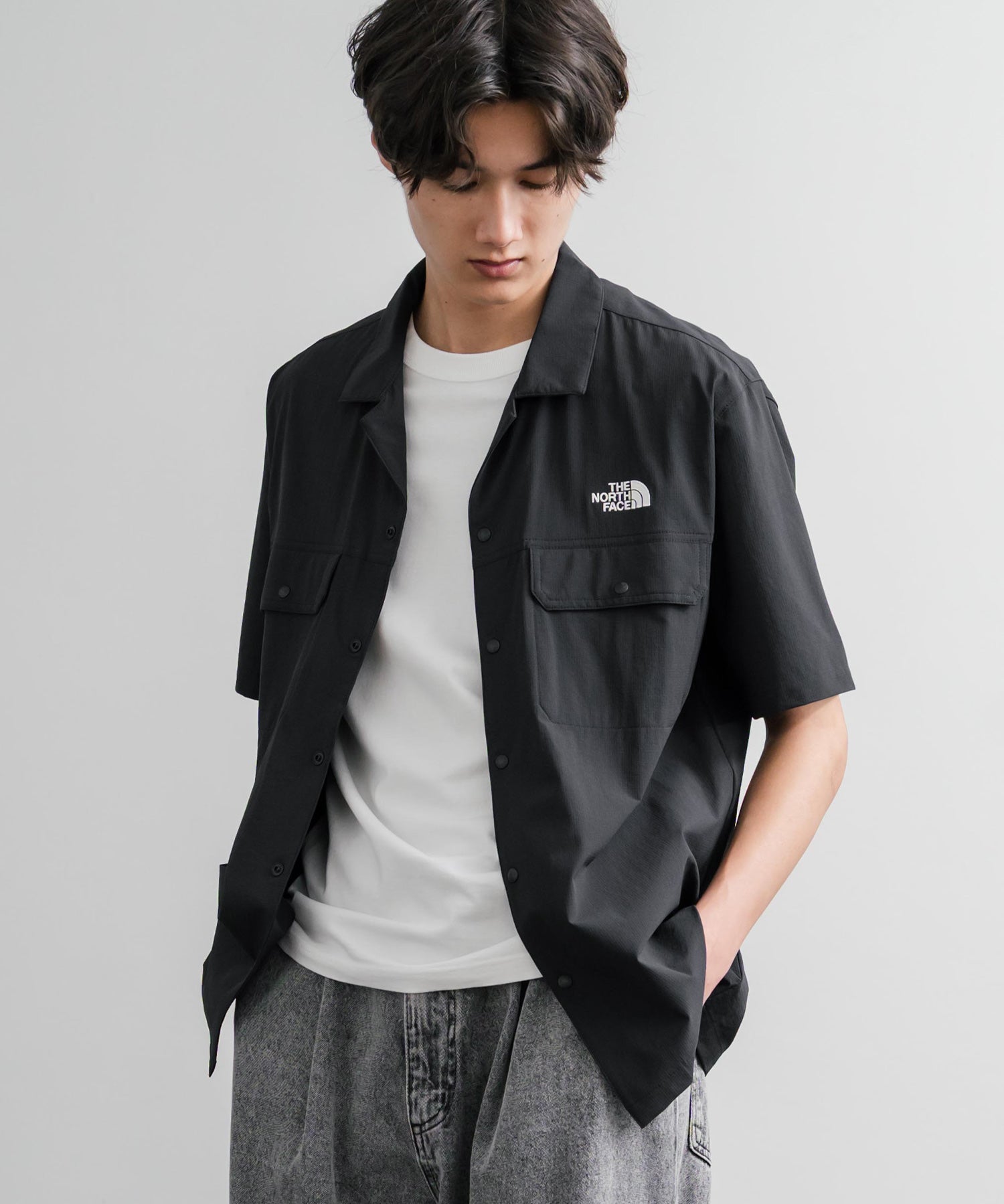 THE NORTH FACE ザ・ノースフェイス M'S KANTE SHIRTS　ワンポイントロゴ刺繍胸ポケット付き半袖オープンカラーシャツ 16020