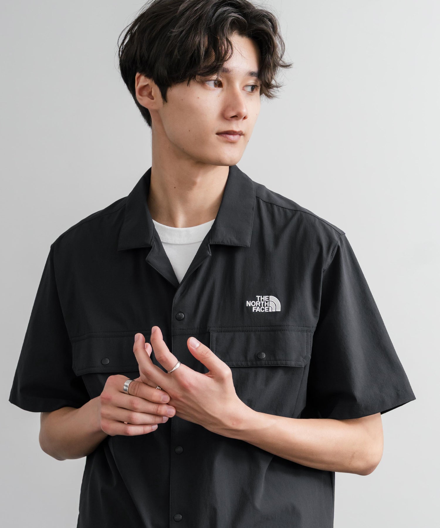 THE NORTH FACE ザ・ノースフェイス M'S KANTE SHIRTS　ワンポイントロゴ刺繍胸ポケット付き半袖オープンカラーシャツ 16020