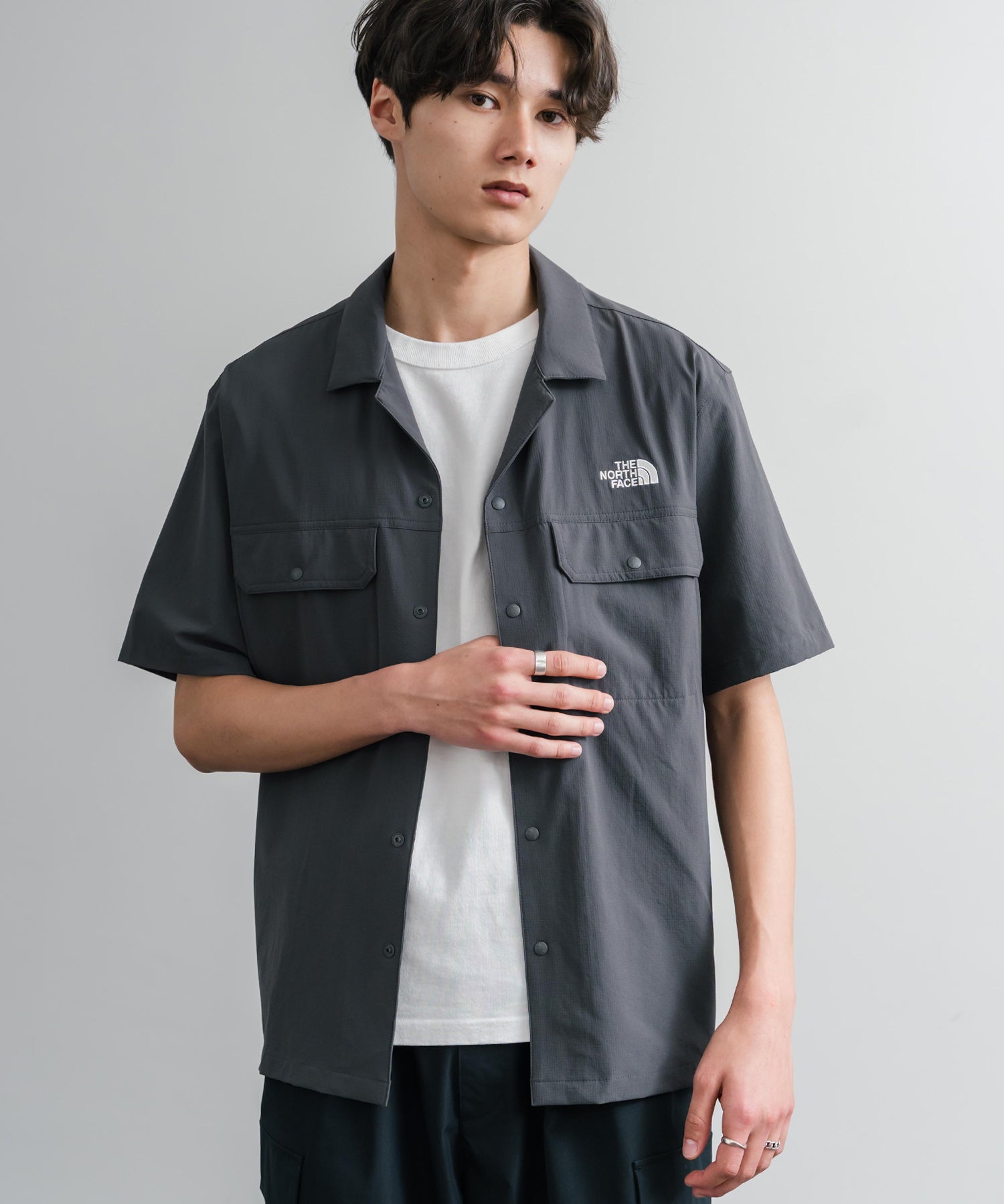 THE NORTH FACE ザ・ノースフェイス M'S KANTE SHIRTS　ワンポイントロゴ刺繍胸ポケット付き半袖オープンカラーシャツ 16020