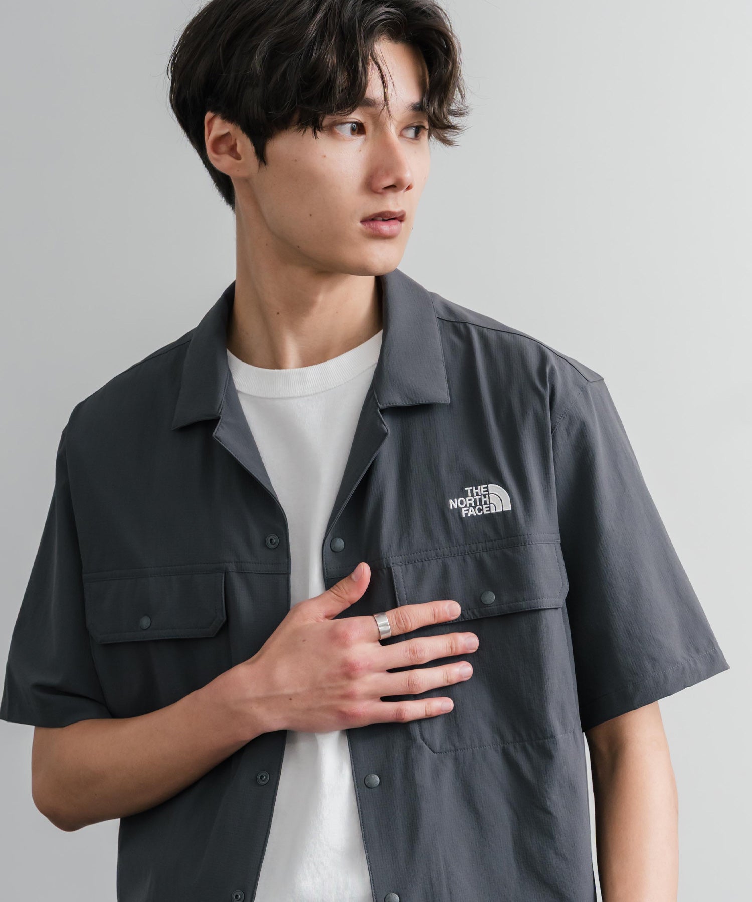 THE NORTH FACE ザ・ノースフェイス M'S KANTE SHIRTS　ワンポイントロゴ刺繍胸ポケット付き半袖オープンカラーシャツ 16020