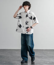 Upscape Audience アップスケープオーディエンス 日本製 国産 オーバーサイズGERMANスノーカモハーフスリーブシャツ AUD6719 16026